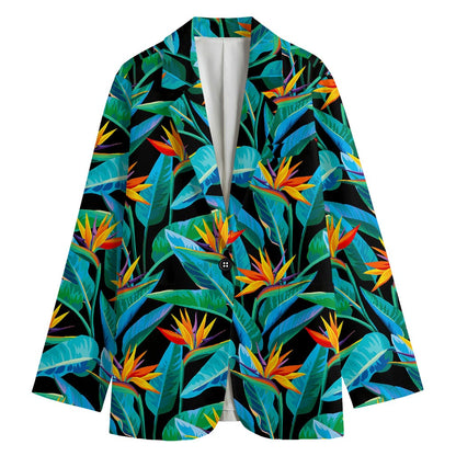 Teal Tropical Pattern Print Women's Blazer