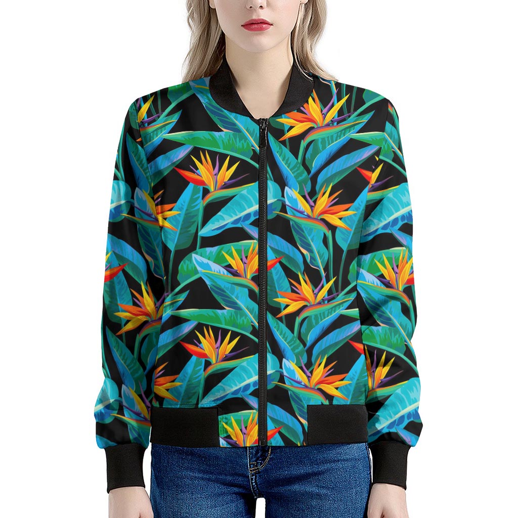 Teal Tropical Pattern Print Women's Bomber Jacket