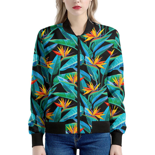 Teal Tropical Pattern Print Women's Bomber Jacket