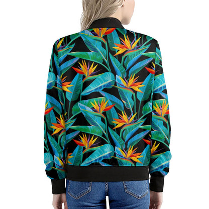 Teal Tropical Pattern Print Women's Bomber Jacket