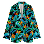 Teal Tropical Pattern Print Women's Cotton Blazer