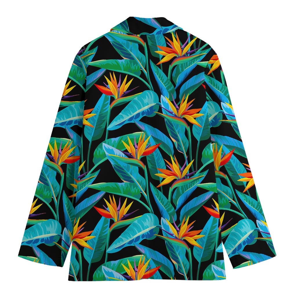 Teal Tropical Pattern Print Women's Cotton Blazer