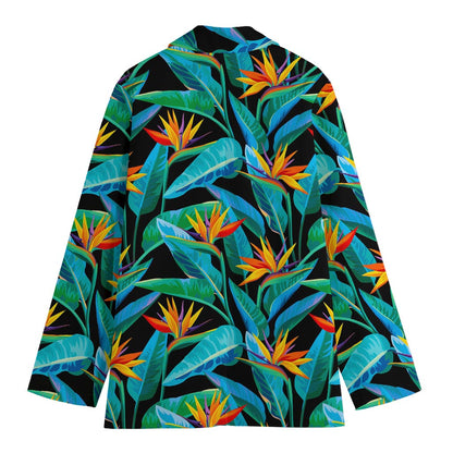 Teal Tropical Pattern Print Women's Cotton Blazer