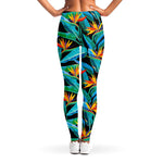 Teal Tropical Pattern Print Women's Leggings