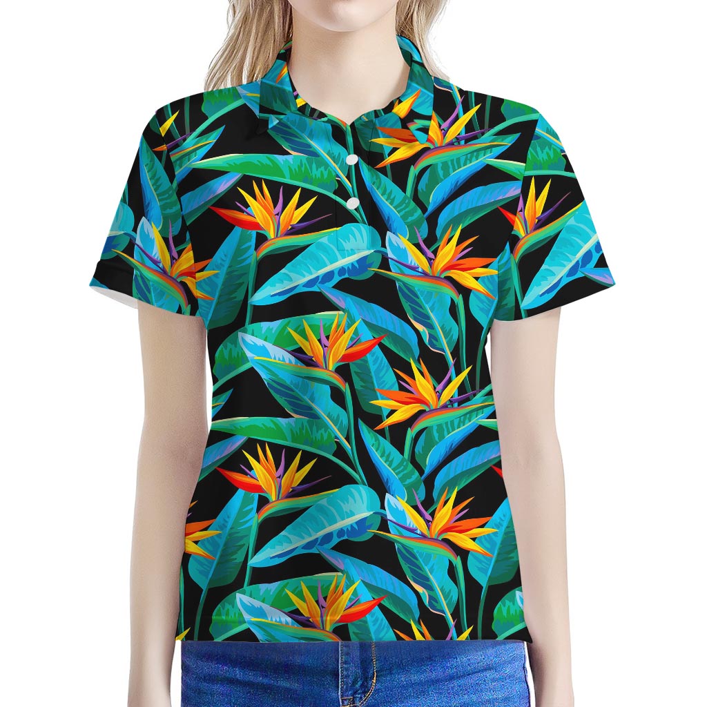 Teal Tropical Pattern Print Women's Polo Shirt