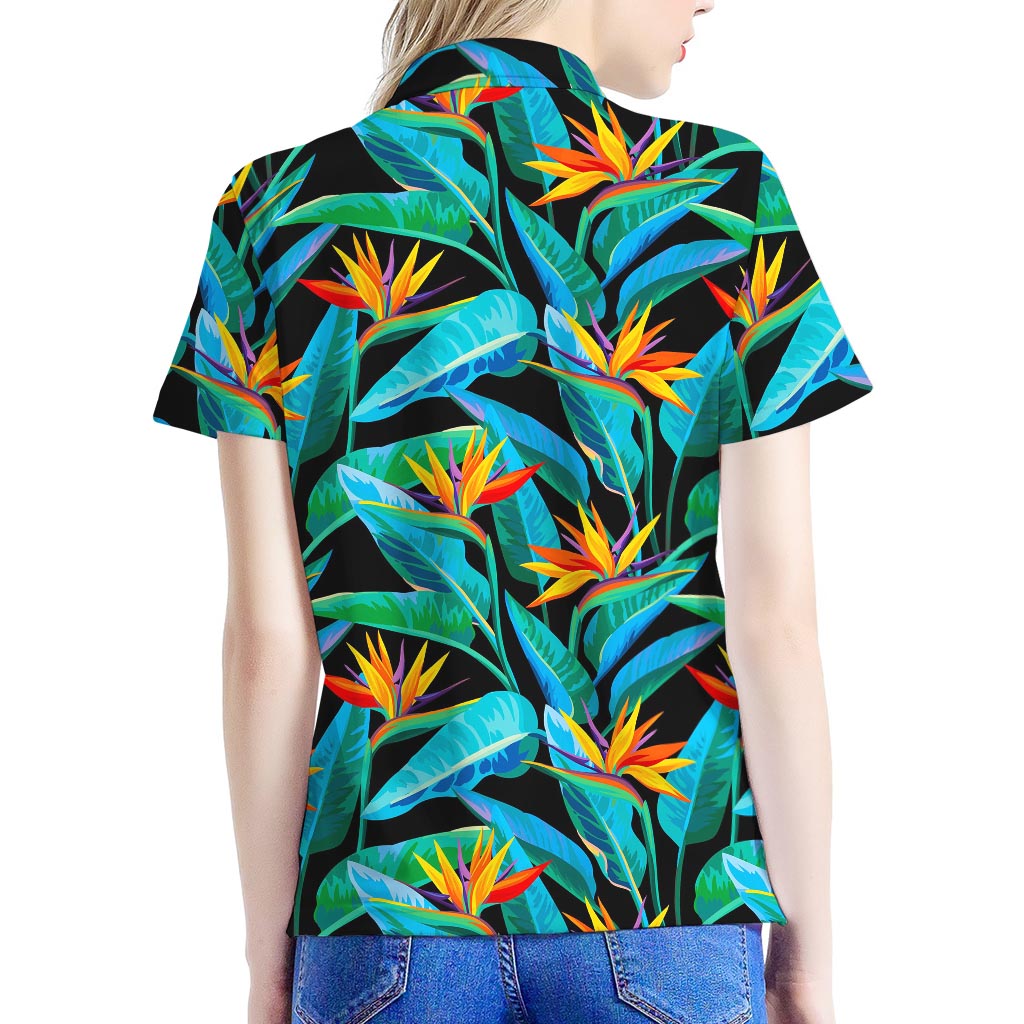 Teal Tropical Pattern Print Women's Polo Shirt