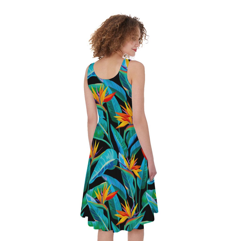 Teal Tropical Pattern Print Women's Sleeveless Dress