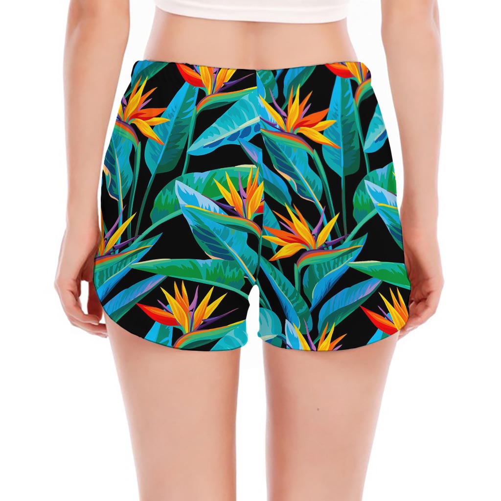 Teal Tropical Pattern Print Women's Split Running Shorts