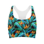 Teal Tropical Pattern Print Women's Sports Bra