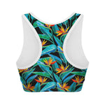 Teal Tropical Pattern Print Women's Sports Bra