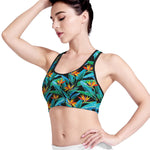 Teal Tropical Pattern Print Women's Sports Bra