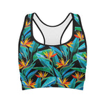Teal Tropical Pattern Print Women's Sports Bra
