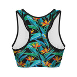 Teal Tropical Pattern Print Women's Sports Bra