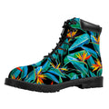 Teal Tropical Pattern Print Padded Collar Lace Up Boots