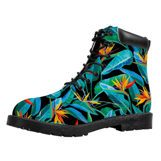 Teal Tropical Pattern Print Work Boots