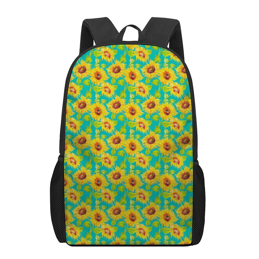 Teal Watercolor Sunflower Pattern Print 17 Inch Backpack