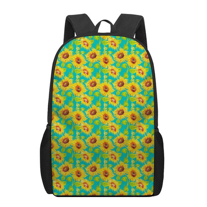 Teal Watercolor Sunflower Pattern Print 17 Inch Backpack