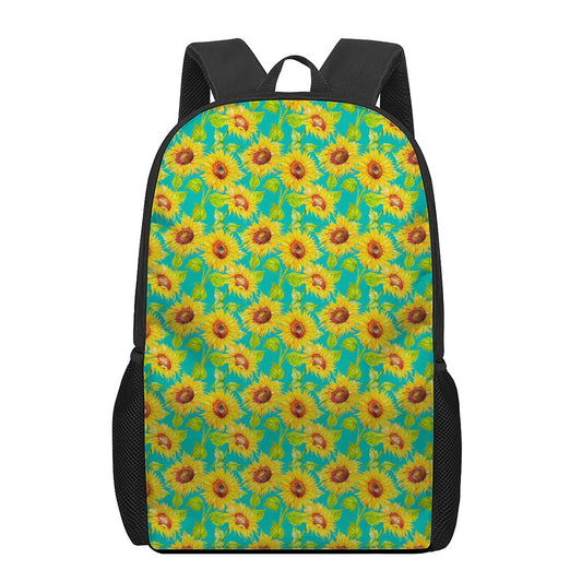 Teal Watercolor Sunflower Pattern Print 17 Inch Backpack