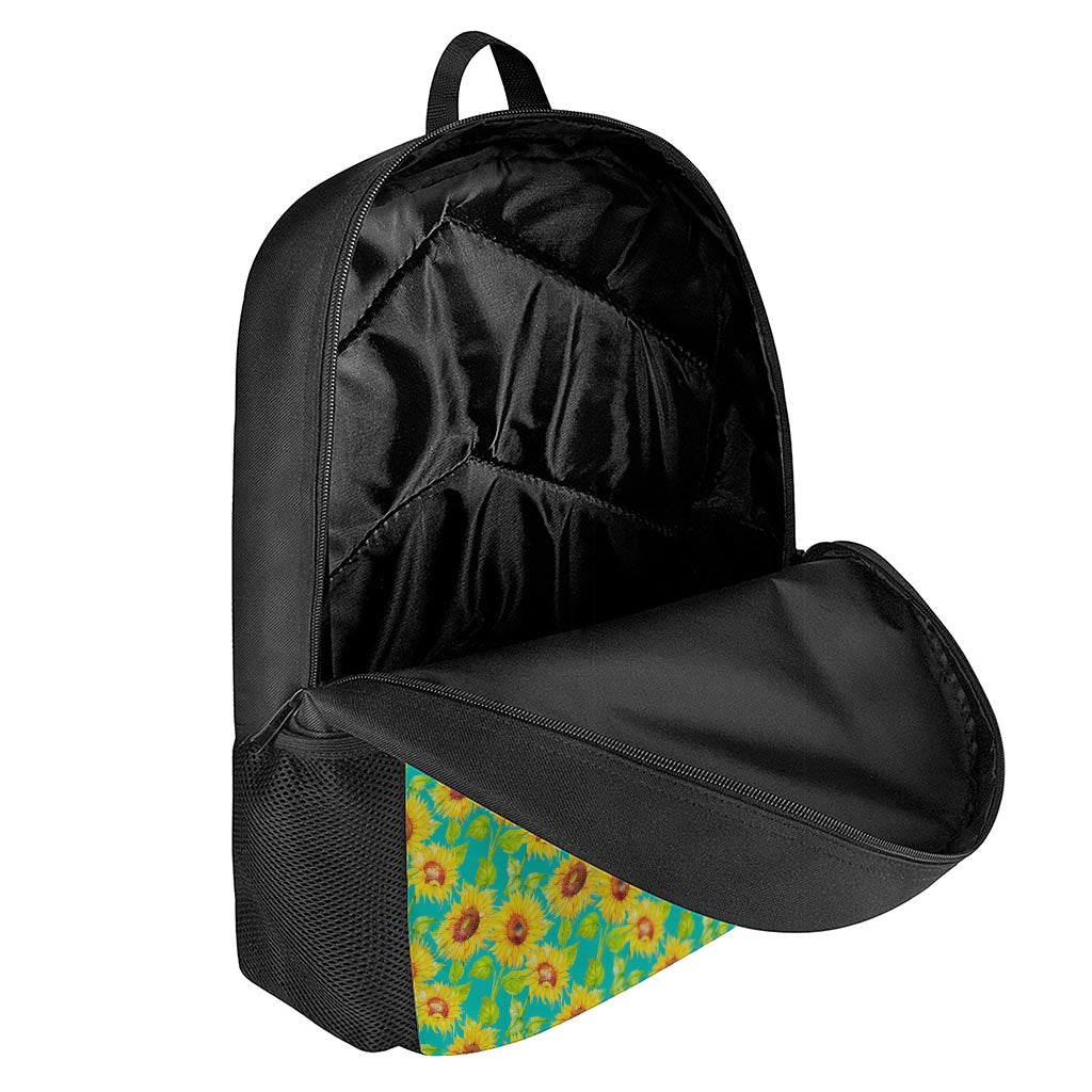 Teal Watercolor Sunflower Pattern Print 17 Inch Backpack
