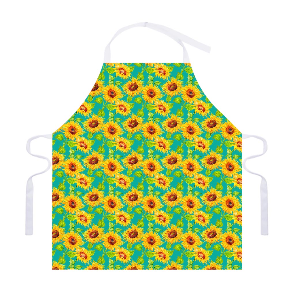 Teal Watercolor Sunflower Pattern Print Adjustable Apron