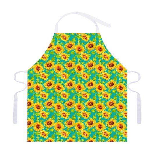 Teal Watercolor Sunflower Pattern Print Adjustable Apron