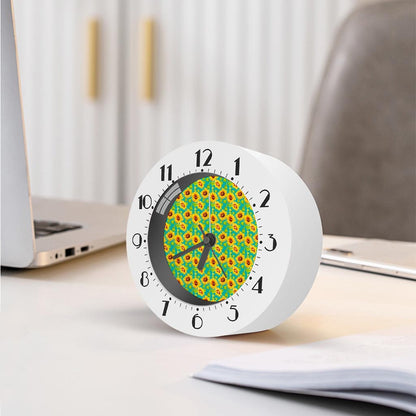 Teal Watercolor Sunflower Pattern Print Alarm Clock