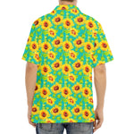 Teal Watercolor Sunflower Pattern Print Aloha Shirt