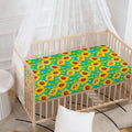 Teal Watercolor Sunflower Pattern Print Baby Crib Sheet