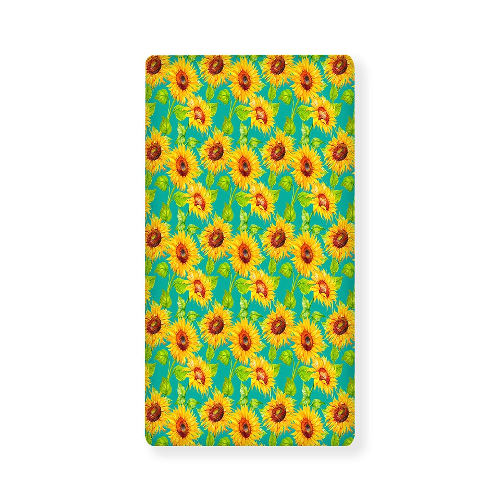Teal Watercolor Sunflower Pattern Print Baby Crib Sheet