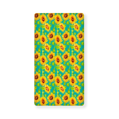 Teal Watercolor Sunflower Pattern Print Baby Crib Sheet