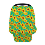 Teal Watercolor Sunflower Pattern Print Baby Seat Cover