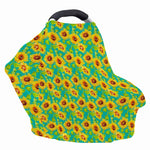 Teal Watercolor Sunflower Pattern Print Baby Seat Cover