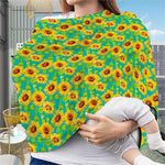 Teal Watercolor Sunflower Pattern Print Baby Seat Cover
