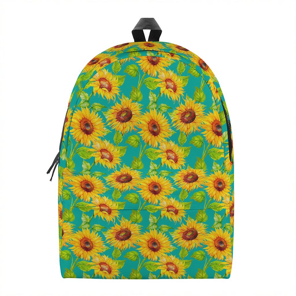 Teal Watercolor Sunflower Pattern Print Backpack
