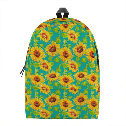 Teal Watercolor Sunflower Pattern Print Backpack