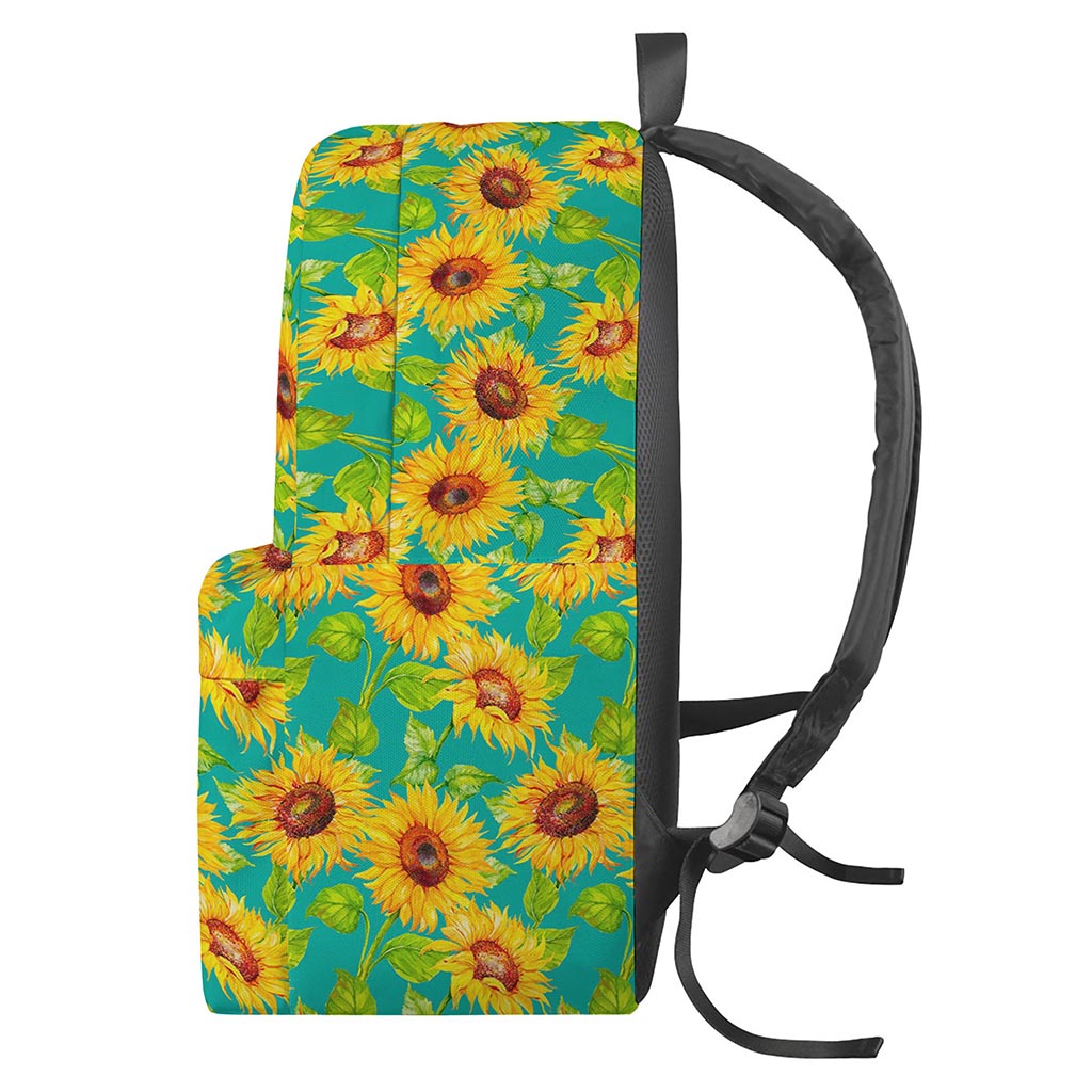 Teal Watercolor Sunflower Pattern Print Backpack