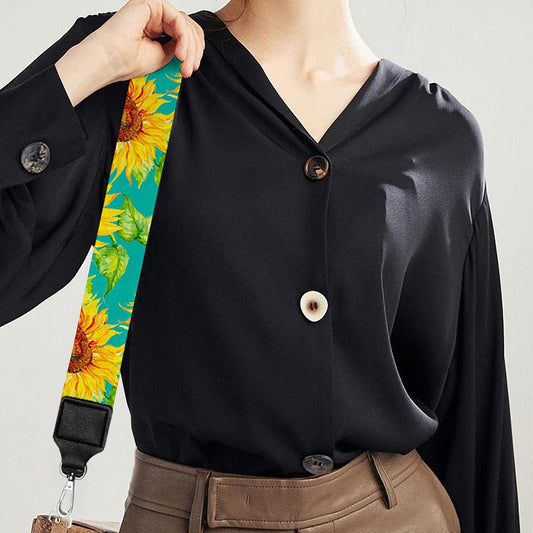 Teal Watercolor Sunflower Pattern Print Bag Strap