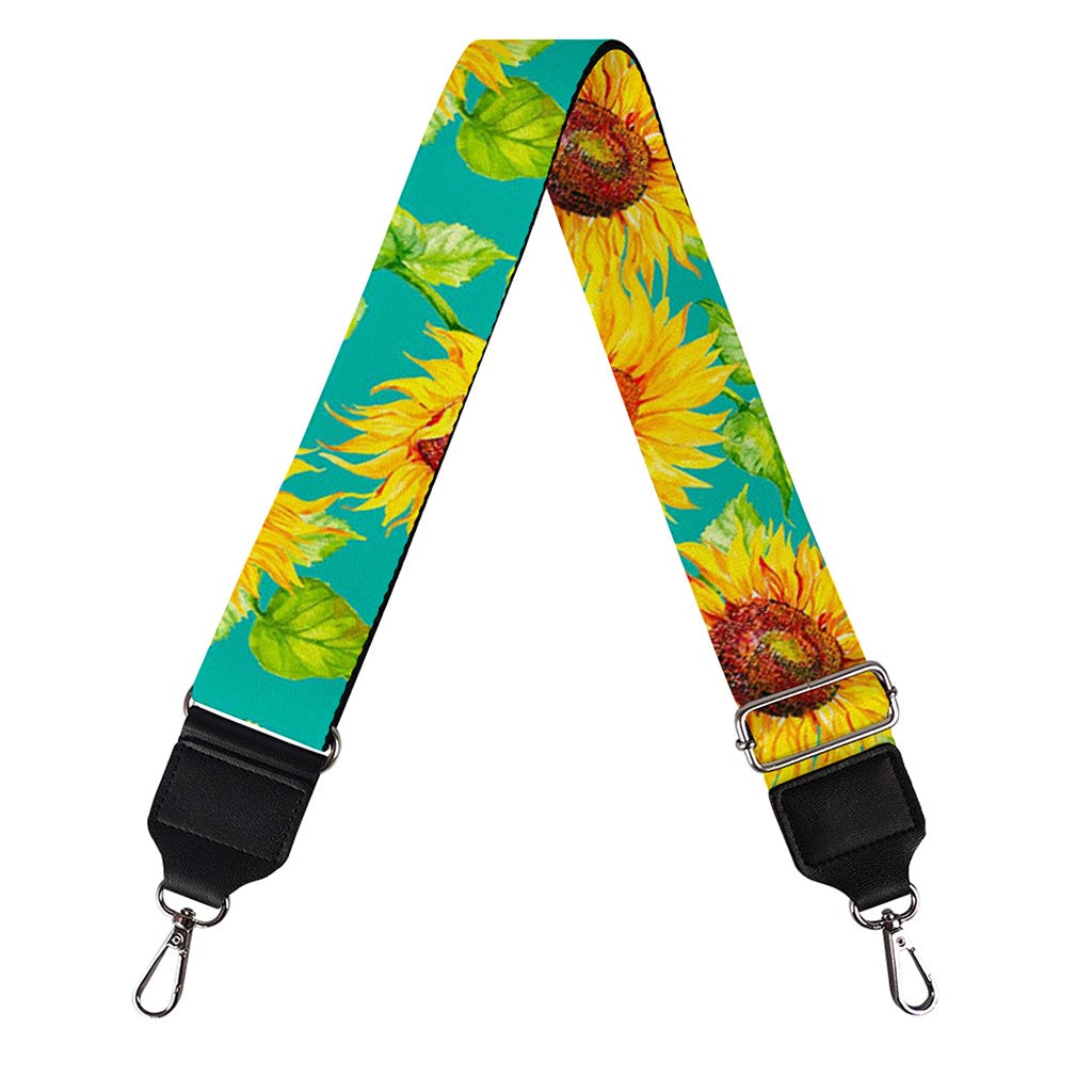 Teal Watercolor Sunflower Pattern Print Bag Strap