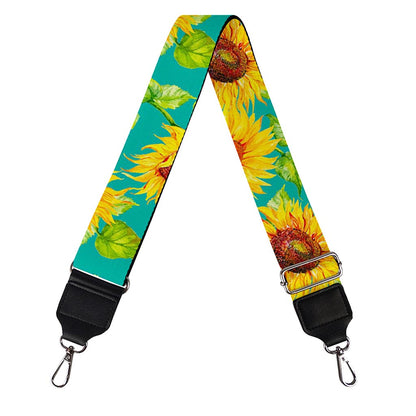 Teal Watercolor Sunflower Pattern Print Bag Strap