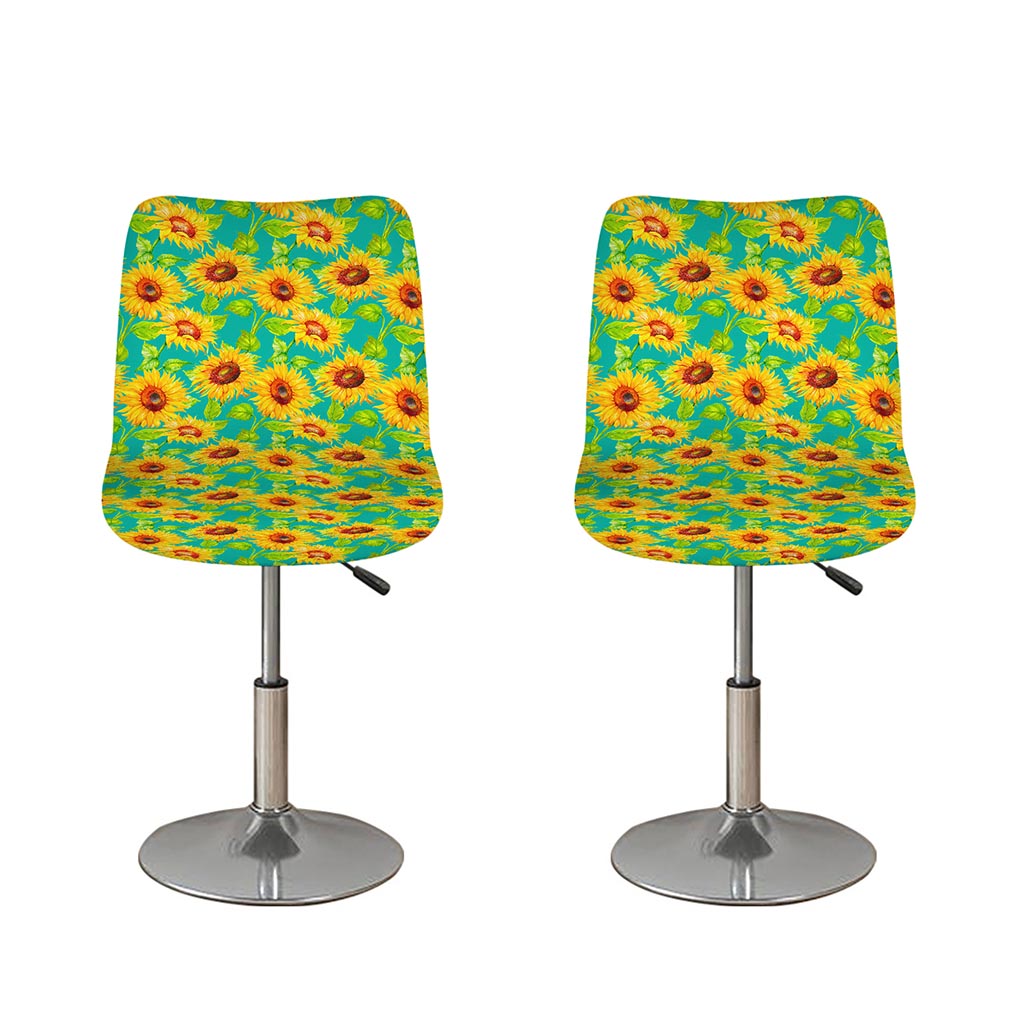 Teal Watercolor Sunflower Pattern Print Bar Stool Covers