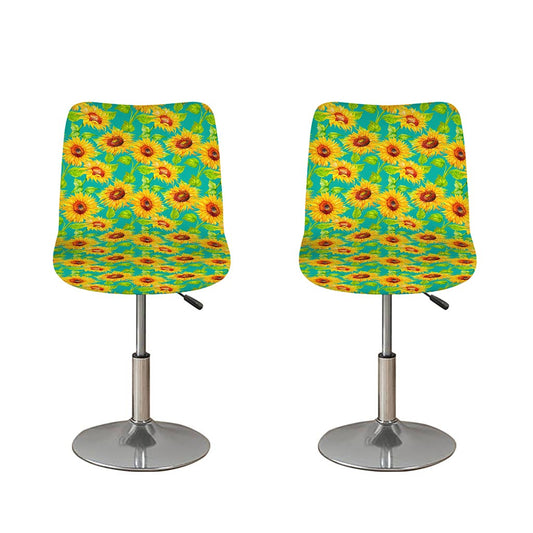 Teal Watercolor Sunflower Pattern Print Bar Stool Covers