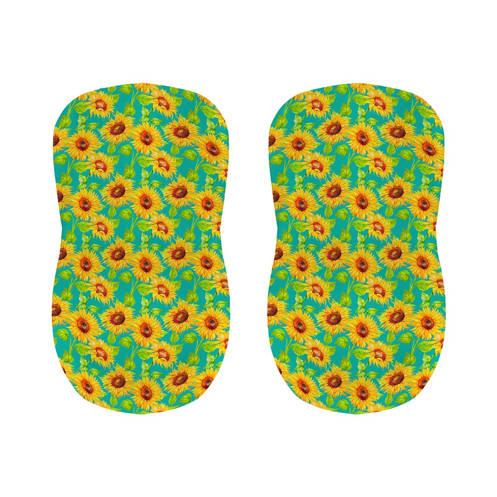 Teal Watercolor Sunflower Pattern Print Bar Stool Covers