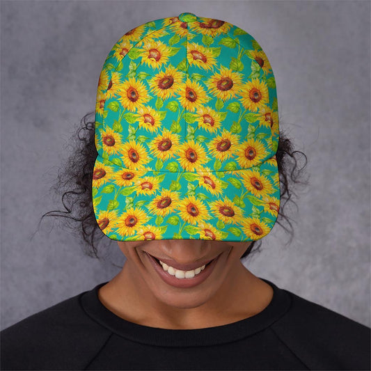 Teal Watercolor Sunflower Pattern Print Baseball Cap