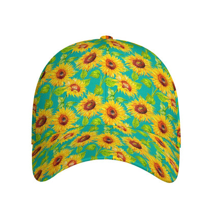 Teal Watercolor Sunflower Pattern Print Baseball Cap