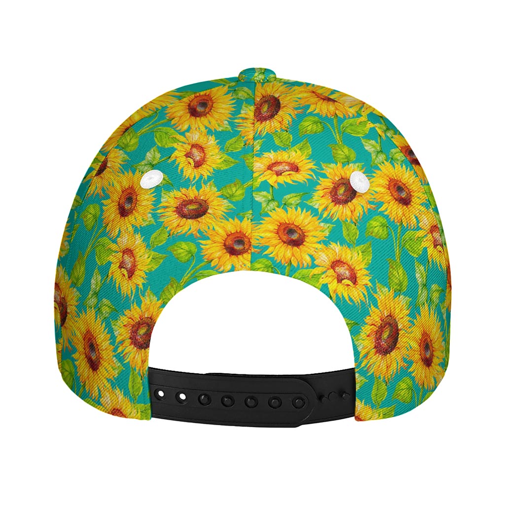 Teal Watercolor Sunflower Pattern Print Baseball Cap