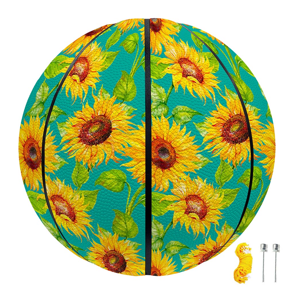 Teal Watercolor Sunflower Pattern Print Basketball