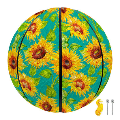 Teal Watercolor Sunflower Pattern Print Basketball