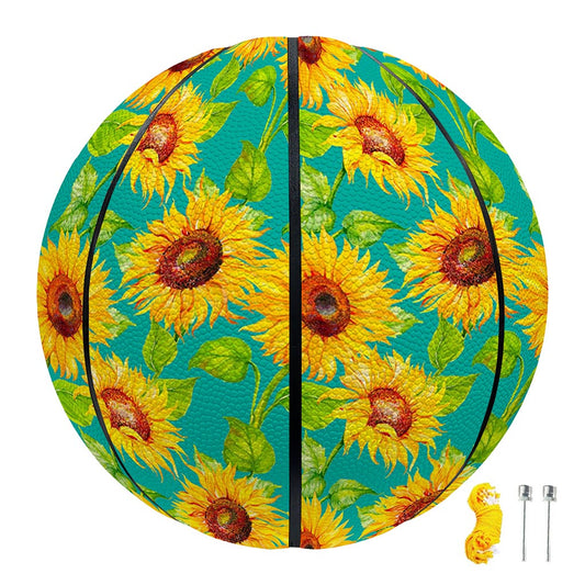Teal Watercolor Sunflower Pattern Print Basketball