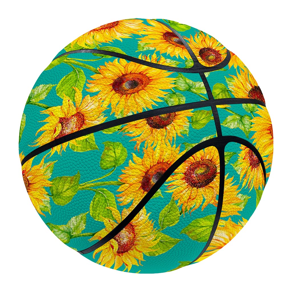 Teal Watercolor Sunflower Pattern Print Basketball