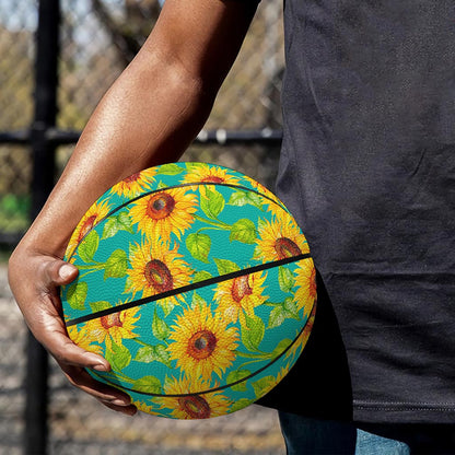 Teal Watercolor Sunflower Pattern Print Basketball
